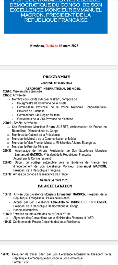 Séjour d’Emmanuel Macron en RDC : voici le programme complet - 24 News ...
